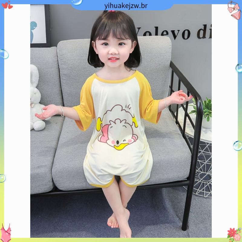 Crianças puro algodão camisola verão meninas pijamas de uma peça estilo princesa dos desenhos animados fino ar condicion
