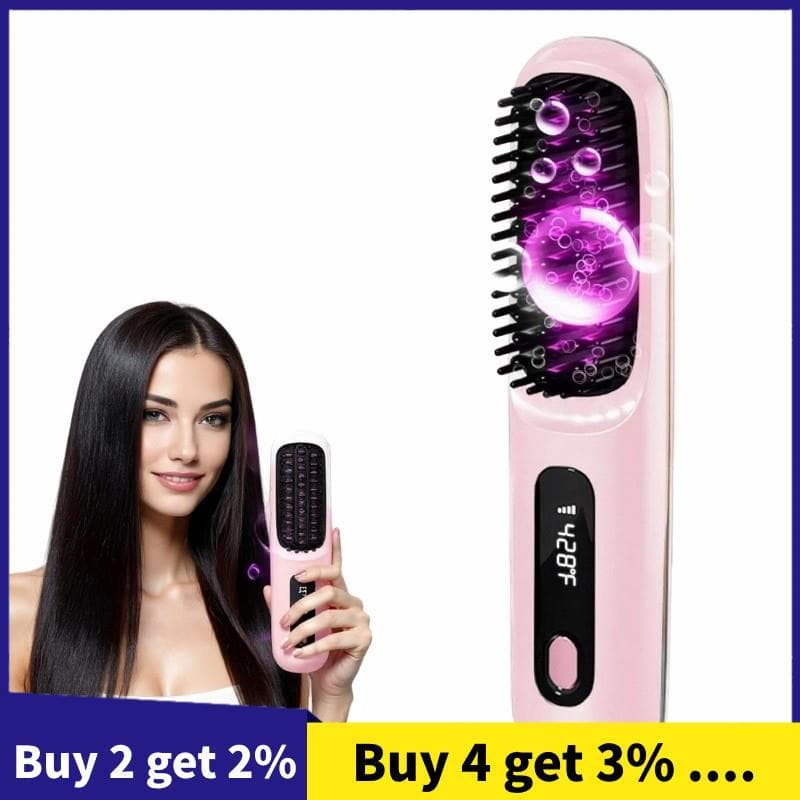 Escova Alisadora De Cabelo Cerâmica Sem Fio-Mini Display LCD Portátil 199 Milhões De Íons Negativos Pente Alisador