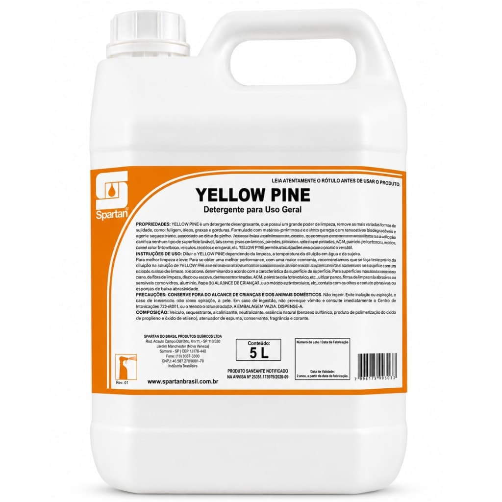 Yellow Pine Detergente Desengordurante Spartan Limpeza Geral Remove Sujeiras Limpa Tecido Vidros Carro Pisos Multiuso