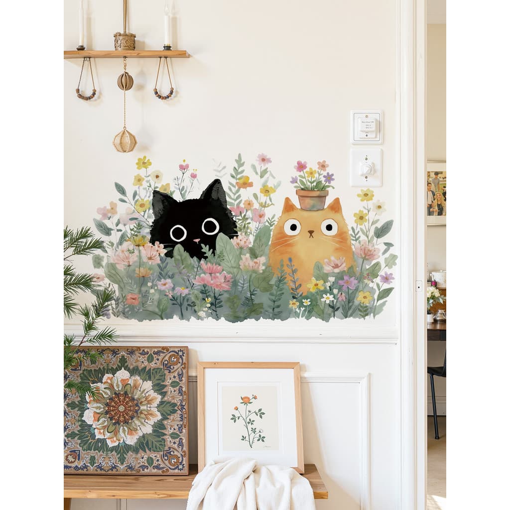 Série de cura flores gatos auto-adesivo adesivos de parede capa de parede adesivos feios decoração do quarto suporte sal