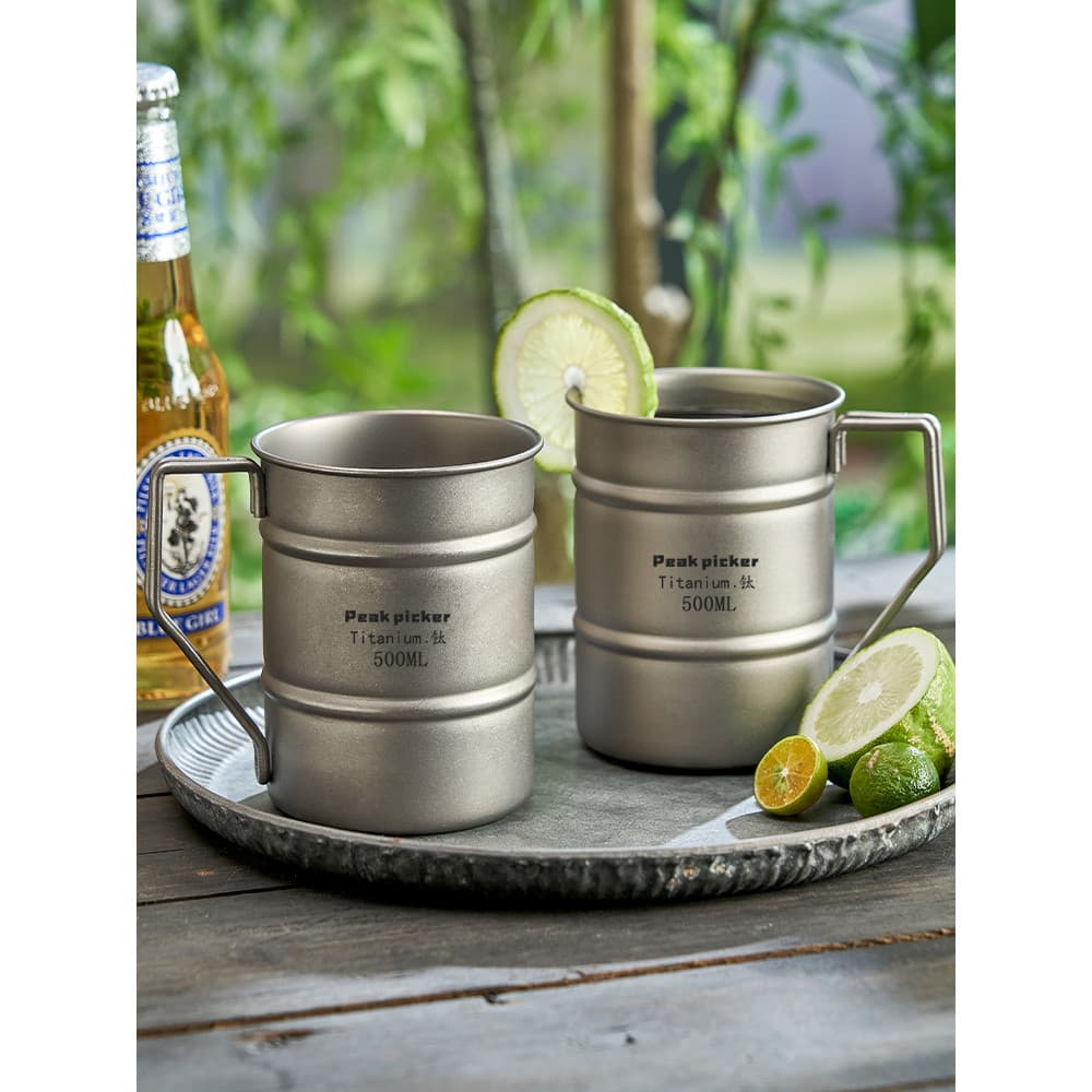 Caneca de cerveja de titânio puro com alça caneca de suco de acampamento ao ar livre caneca prática liga de titânio resi