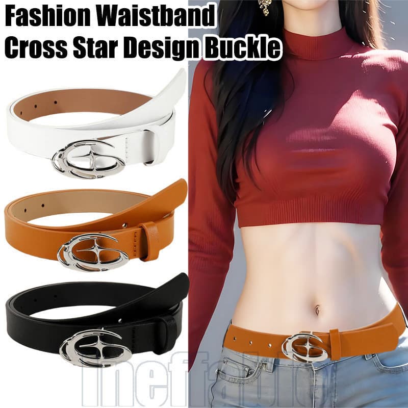 Cintura Com Fivela De Estrela Cruzada-Cinto Feminino De Couro PU-Cintos Y2K Da Moda-Acessórios Para Saia Jeans Ajustávei