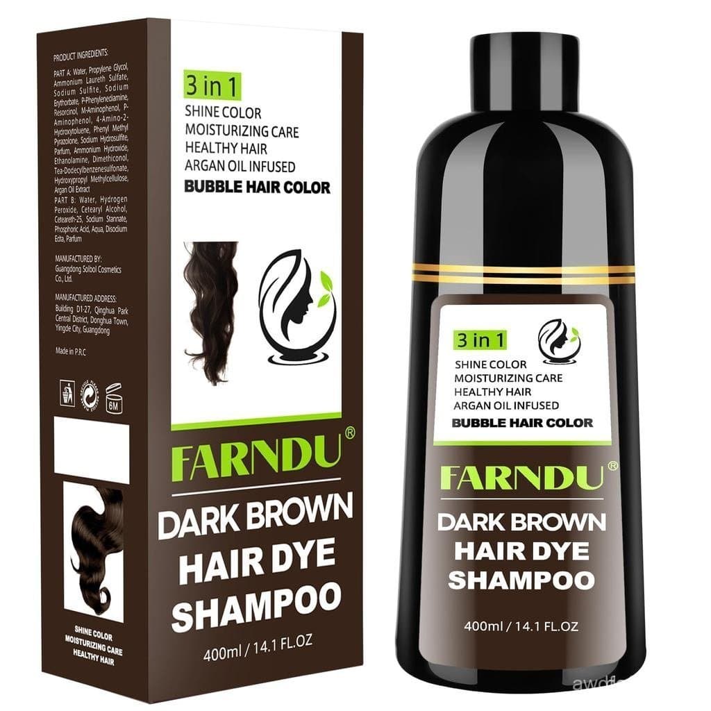 Shampoo Tintura de Cabelo Castanho Escuro para Mulheres e Homens, Tintura de Cabelo 3 em 1 para Cobertura de Cabelos Bra