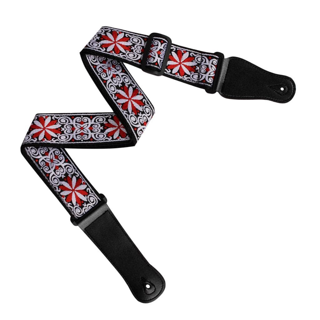 Fangzi GS-02 Correias de guitarra bordadas ajustáveis ​​para guitarras elétricas acústicas acessórios de baixo vermelho