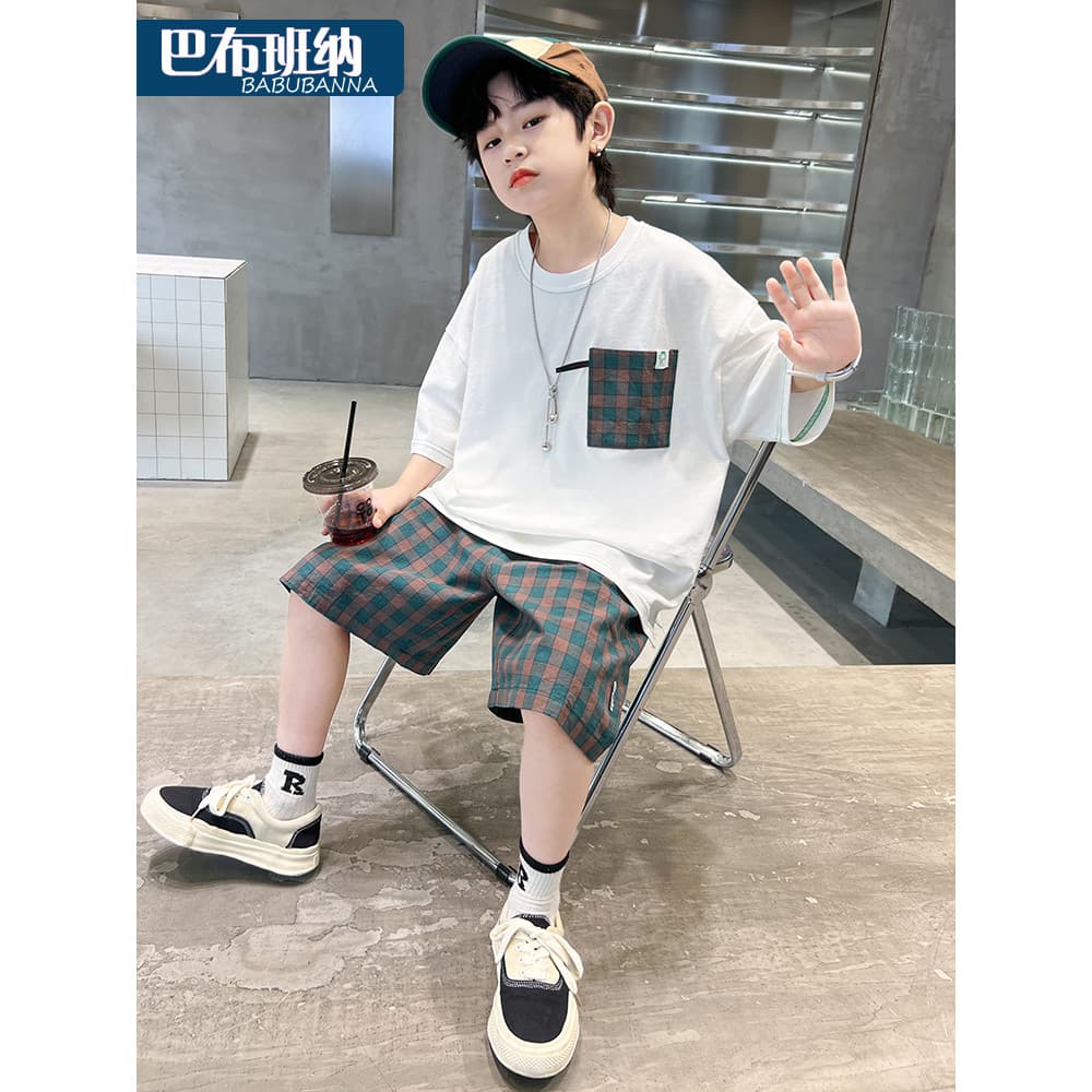 Meninos terno de verão 2026 novo estilo roupas infantis moda de manga curta meninos verão roupas da moda roupas infantis