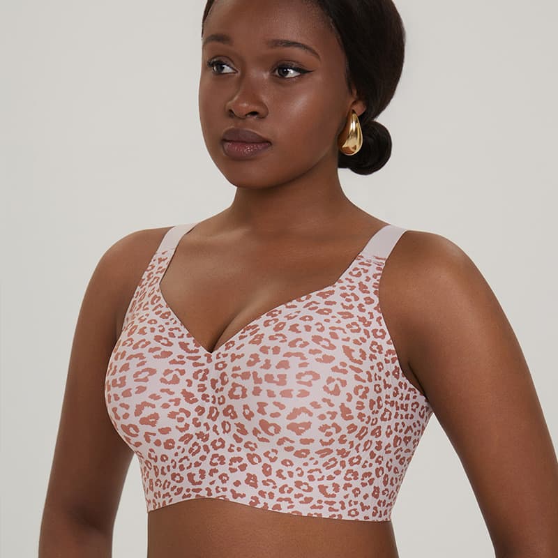Sutiã com estampa de leopardo, calcinha de gel plus size para mulheres, fina, sem costura, sem aro.