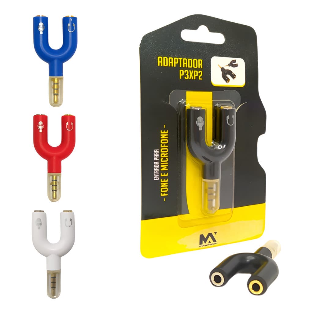 Adaptador P3 x P2 Fone e Microfone Maxmidia MAX-ADP3 3,5mm