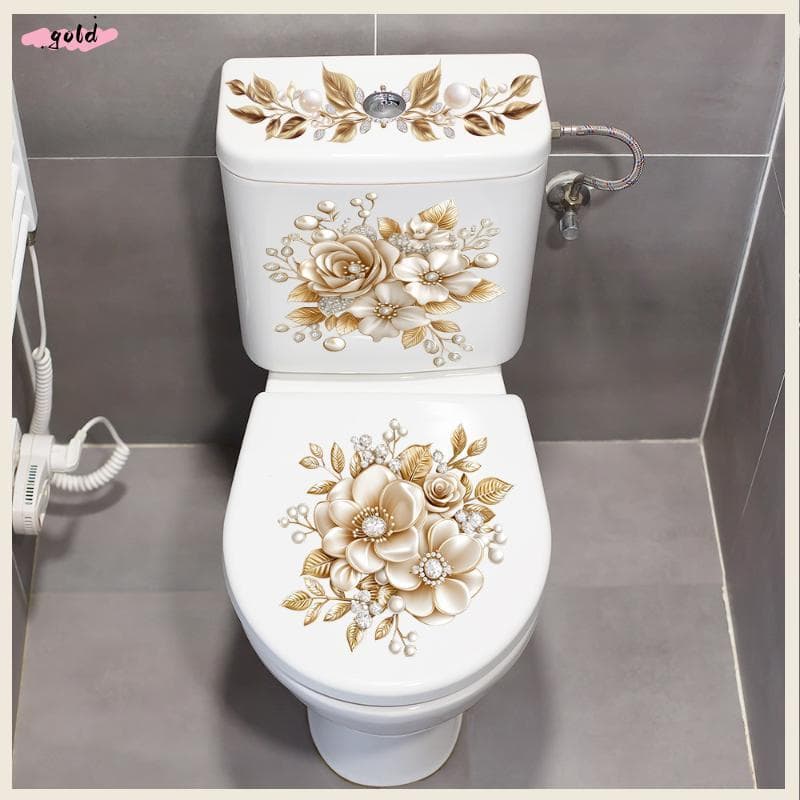 Ouro Luxo Pérola Floral Toalete Stier À Prova Dwaterproof Água Auto-Adesivo Decoração Do Banheiro Parede Stiers Para Cas