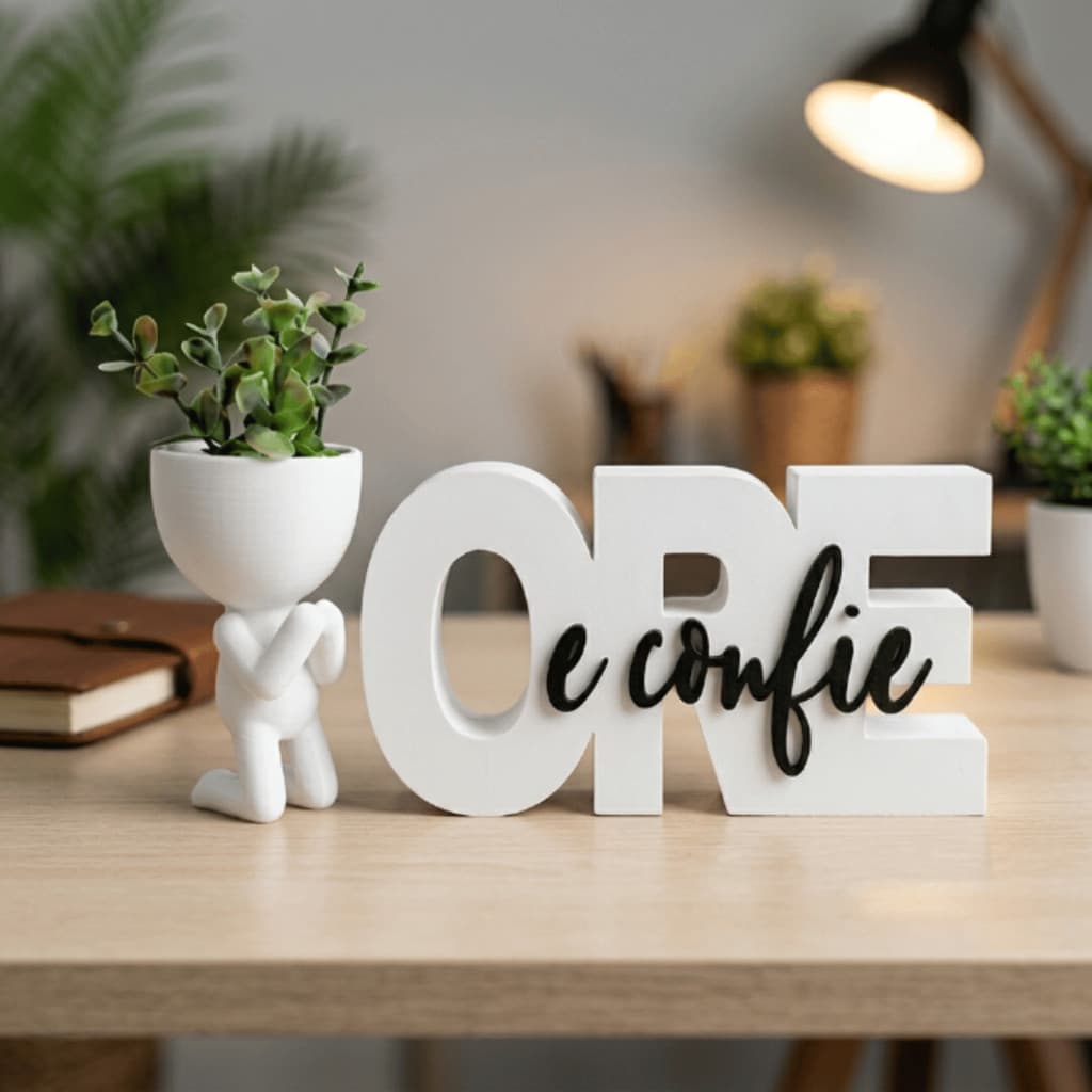 Kit Decorativo Ore e Confie , Decoração Estante, Decoração Rack, Escritório, Prateleira