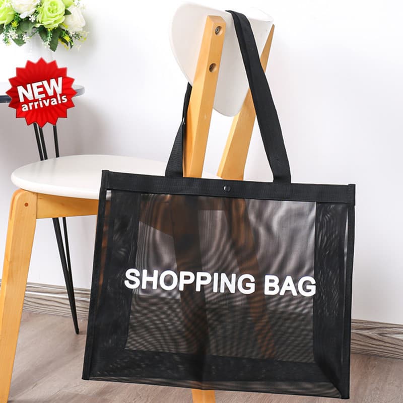 < YP > Saco De Compras De Malha Transparente Náilon Preto Grande Capacidade Sacola Respirável Ombro Único Ferrolho Cross