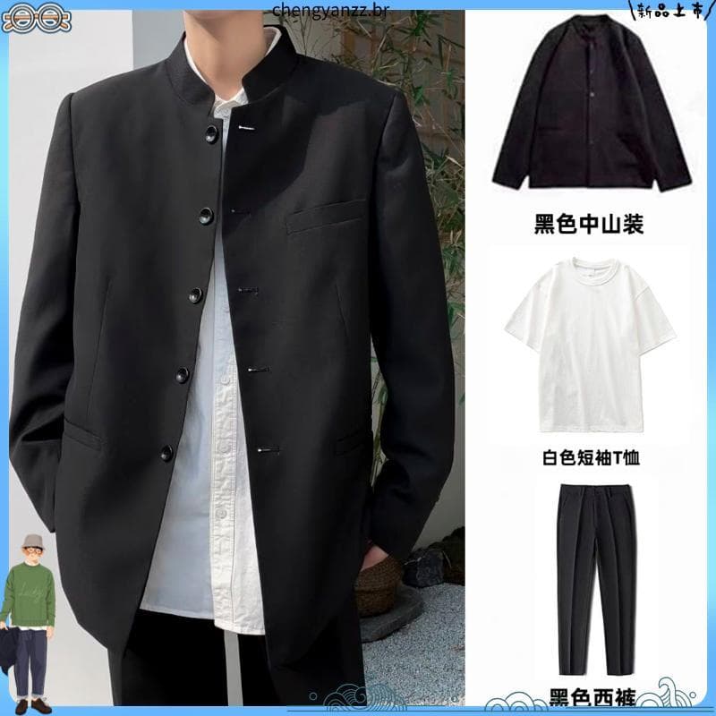 Nacional na moda novo terno chinês rufião bonito gola alta juventude médio montanha terno república da China Retro Blaze