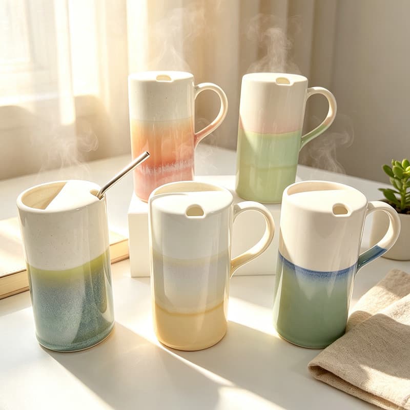 Caneca de cerâmica de alto valor gradiente palha xícara de café criativa casa escritório casal copo