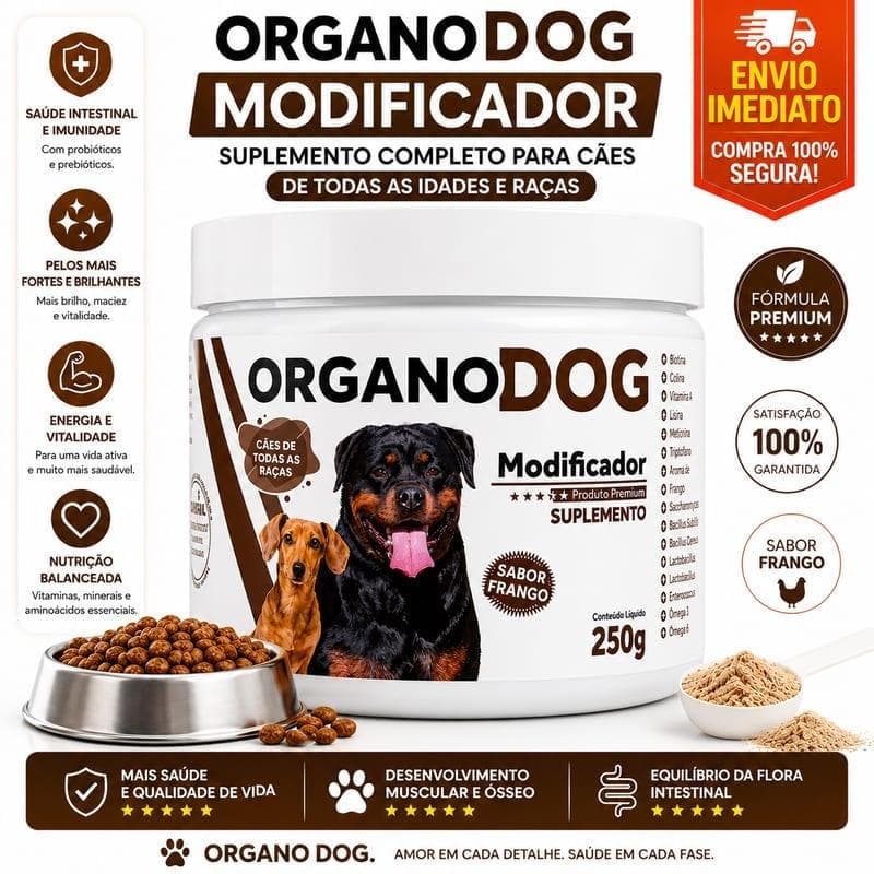 Organodog Modificador 250g - Suplemento mineral, vitamínico e aminoácido para cães com prebiótico e probiótico
