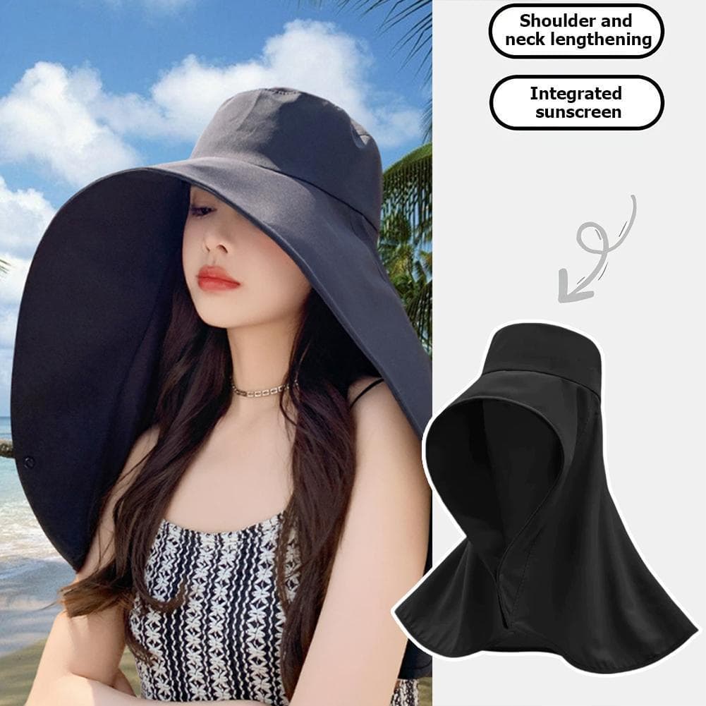 Chapéu De Aba Larga Para Mulheres Verão Pescoço-Proteção Integrado Xale Sol Design Resistente Ao Vento V3j7