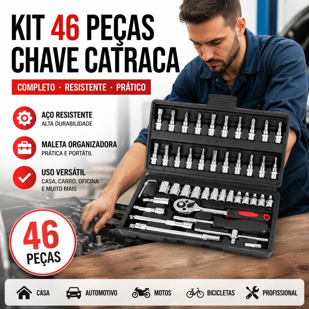 Kit 46 Peças Chave Catraca Jogo Soquetes Allen Torx Ferramentas Profissional Completo mira store