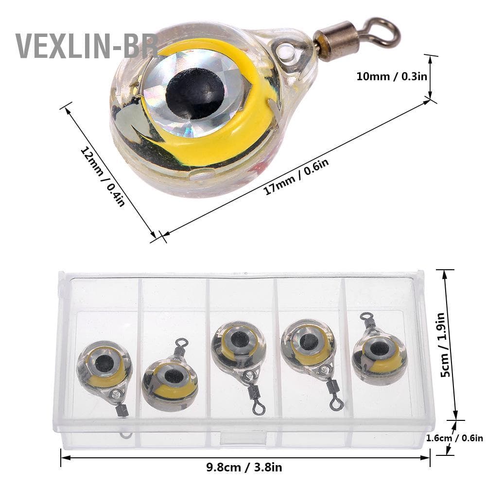 Vexlin-br 5 PCS LED Luz de pesca Gota Profunda Subaquática Forma Redonda Lula Strobe Piscando Isca Isca