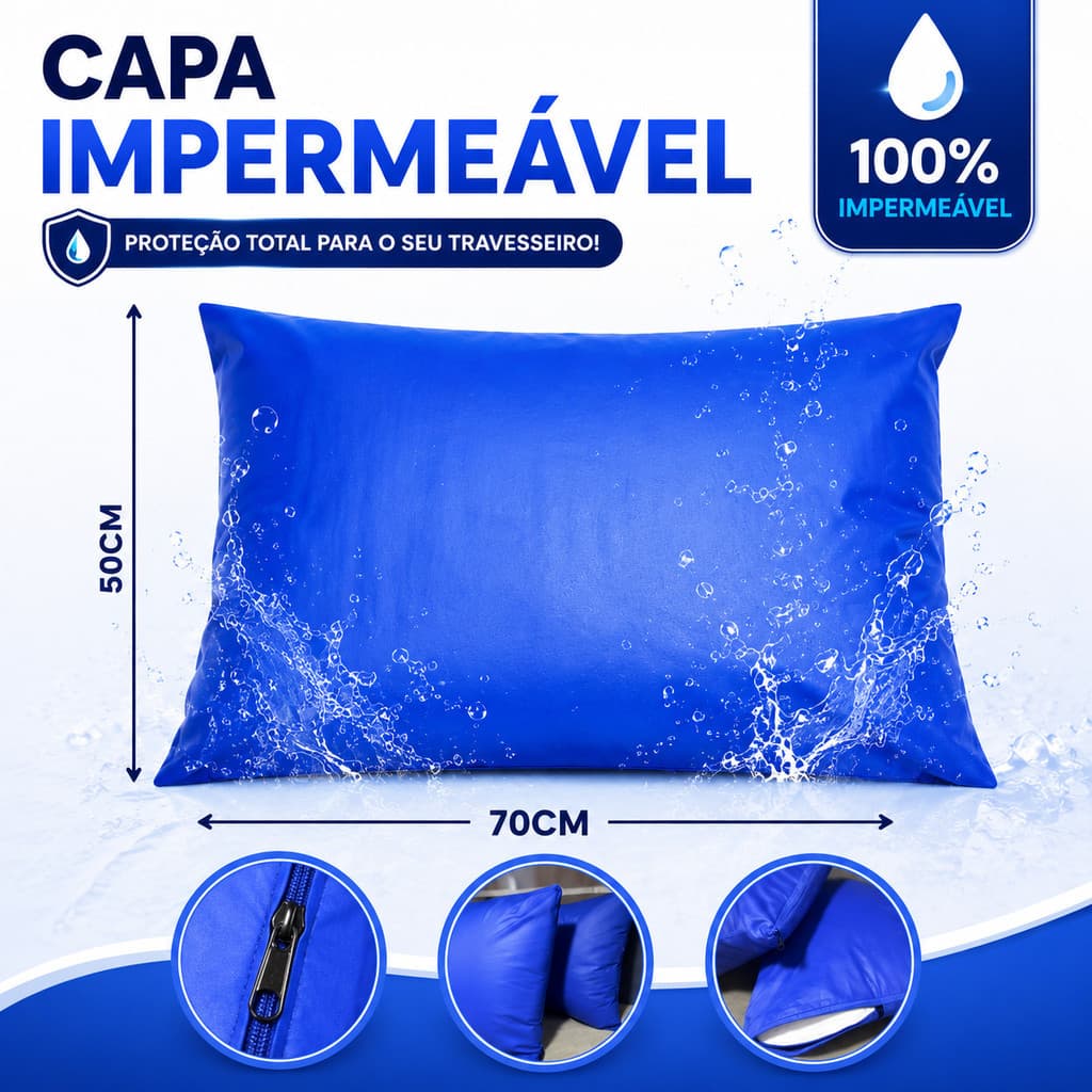 Capa Impermeável Para Travesseiro Hospitalar (50x70cm) Zíper Promoção