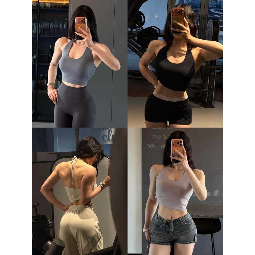 Halter roupa interior bonita volta Yoga colete feminino copo fixo com almofada no peito respirável esportes roupa interi