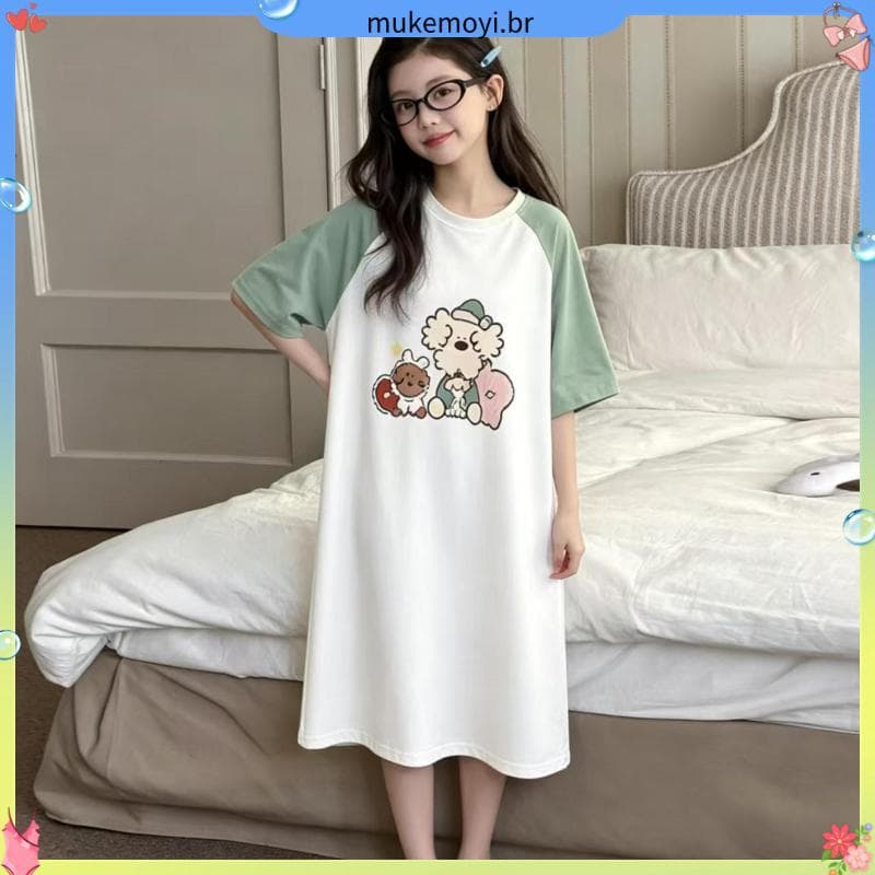 Bonito dos desenhos animados verão novo estilo de manga curta crianças bebê meninas camisola pijamas meninas médio grand