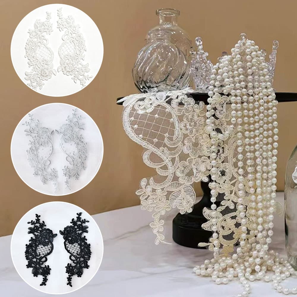 Aplique De Renda Transparente Branco Bordado Floral Remendo Vintage Delicado 1 Par Acessório De Noiva De Casamento Ornam