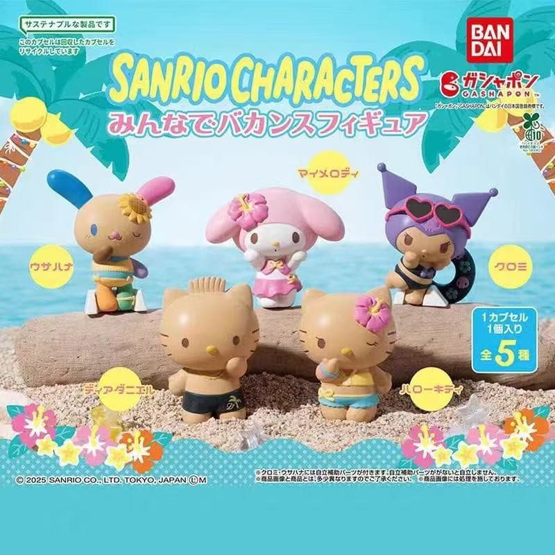 Caixa Surpresa da Série Praia Sanrio Preta, Figura de Brinquedo Hello Kitty, Kuromi, My Melody, Boneca Decorativa, Prese