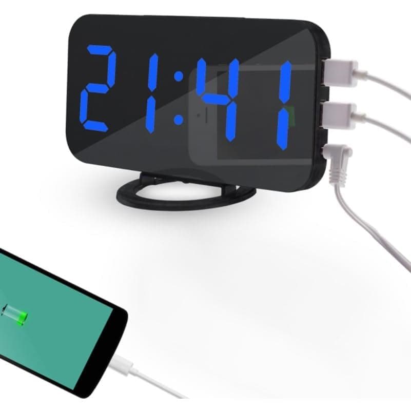 Relógio Despertador Digital Cabilock com Duas Portas USB para Carregamento, Grande Display LED de Fácil Leitura, Superfí