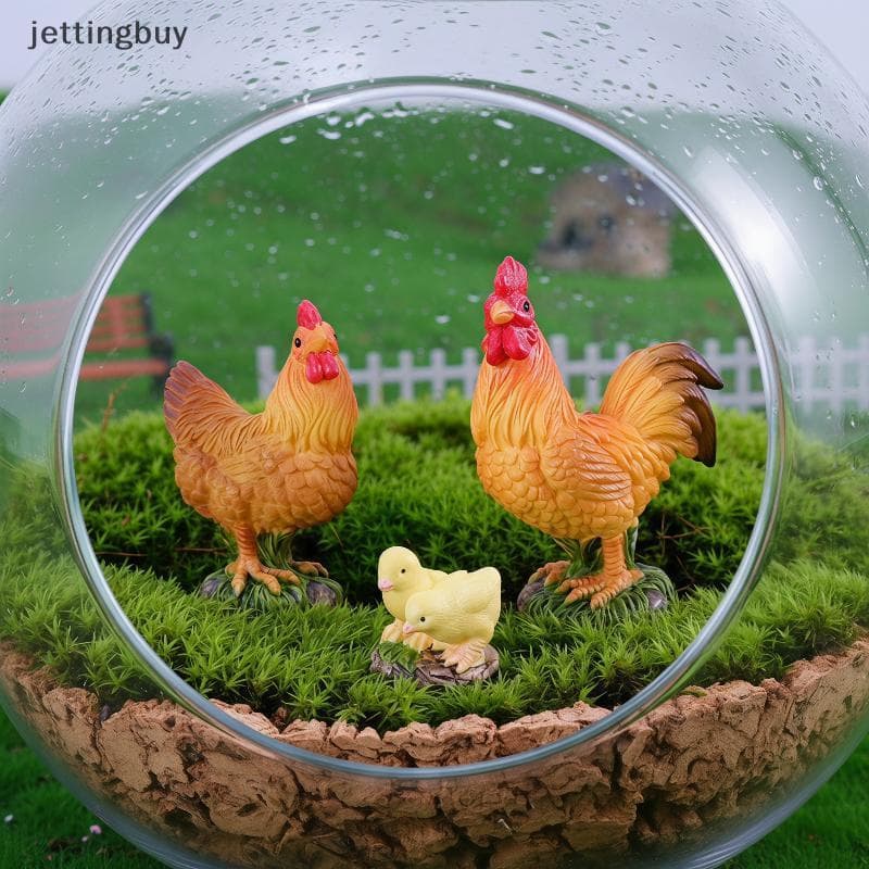 Mini Ornamentos De Animais De Fazenda Realistas , 3 Peças , Estatuetas De Galo , Galinha , Chi , À Prova De Intempéries
