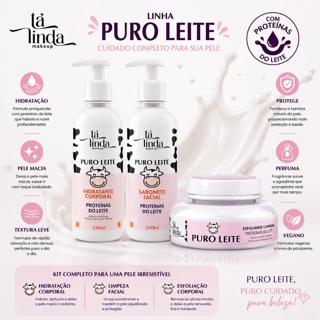 Kit Corporal Completo Hidratante + Sabonete + Esfoliante |  Puro Leite e Puro Leite Caramelizado