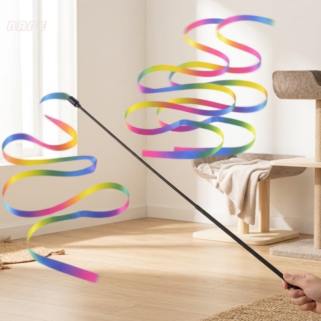 Arco-Íris Gradiente Alça Longa Gato Teaser Varinha Brinquedo Interativo Durável Para Gatos