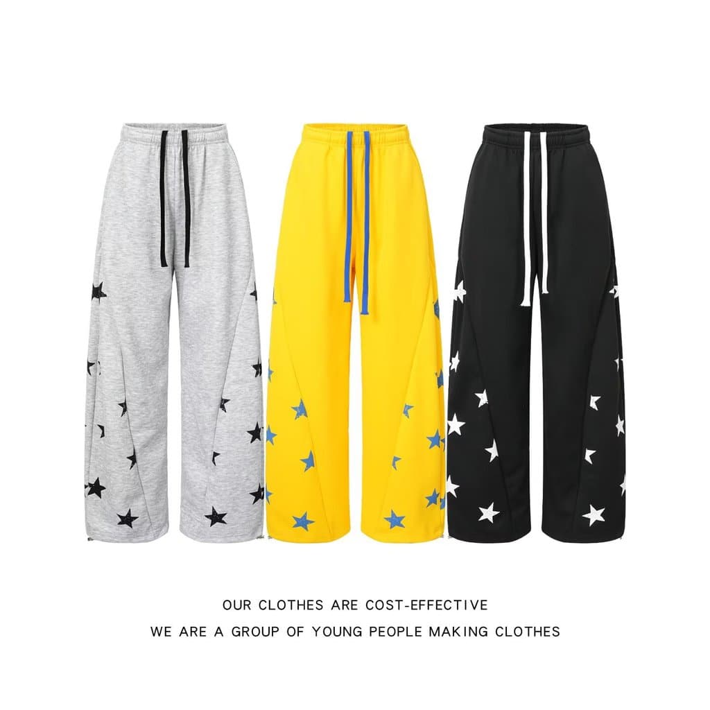 Americano Retro contraste cor estrela Machete Sweatpants masculino feminino Jazz dança solta calças de perna larga calça