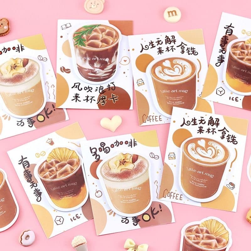 Café diário bom humor notas Post-It em formato especial estudantes de alto valor usam notas criativas exclusivas e pegaj