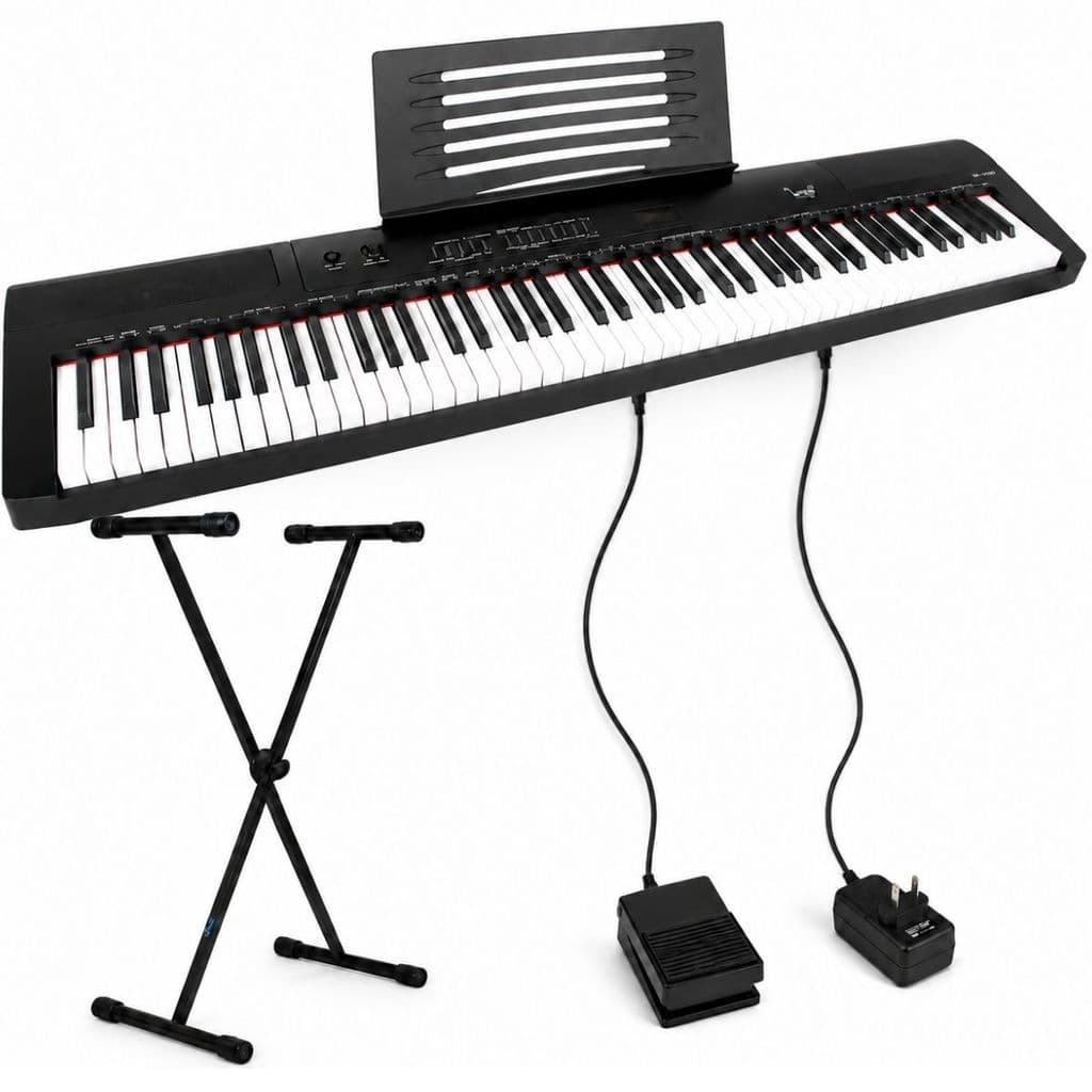 Piano Digital Bravo BP6600 88 Teclas Sensitivas Bivolt Kit com Suporte X Pedal Sustain Estante e Fonte
