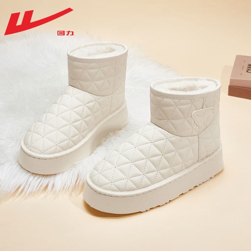 Puxar para trás botas de neve botas femininas outono inverno forro de lã engrossado à prova de frio botas curtas de tubo