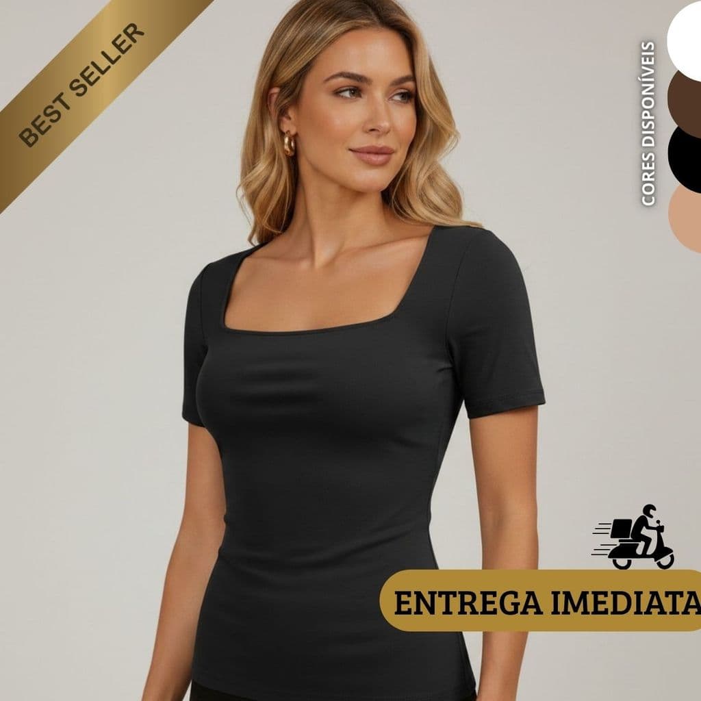 Blusa Camiseta Feminina Gola Quadrada Suplex Zero Transparência Premium Casual Dia a Dia Compressao