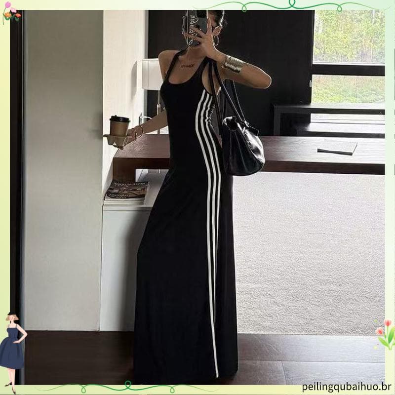 Americano quente menina com decote em U vestido de malha feminino verão novo estilo High-End temperamento fino-ajuste ma