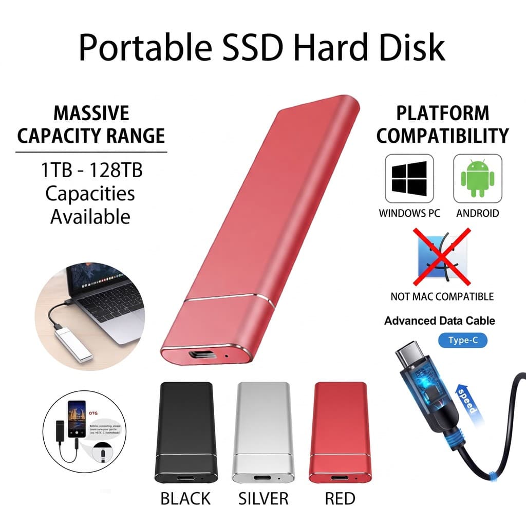 Disco rígido externo 4TB/8TB/16TB Disco rígido externo 30TB Unidade de estado sólido portátil 1TB/2TB Disco rígido exter