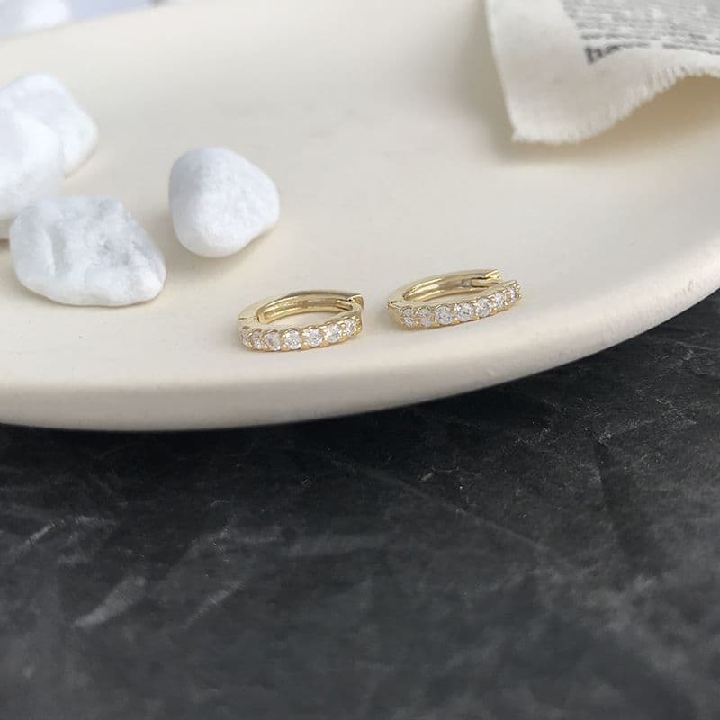 [Micro-Incrustação de Cobre] Brincos Circulares Populares com Diamantes, Elegantes, Simples, Sofisticados, Únicos e Vers
