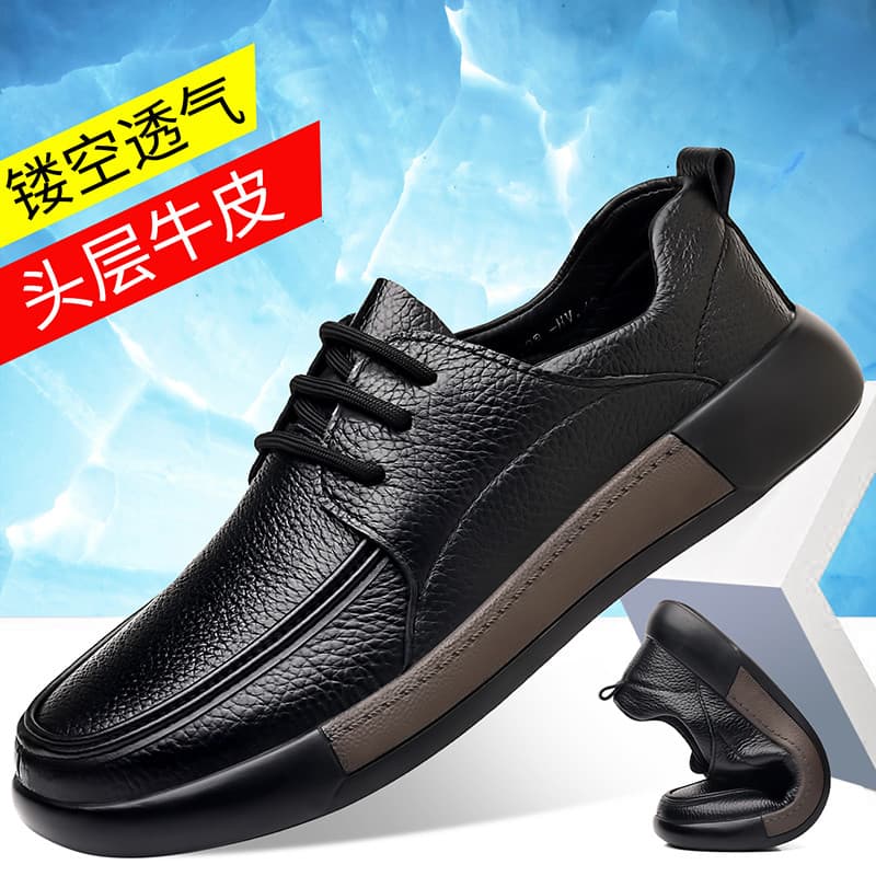Primeira camada de couro 2026 verão novo estilo oco respirável Casual negócios sapatos de couro masculino sola macia Ant