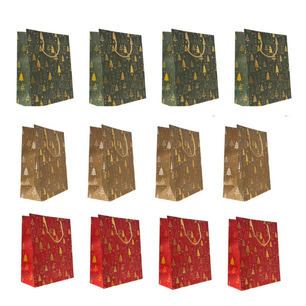 Kit 12 Sacolas Natalinas M- 26x12x32cm Detalhe Dourado