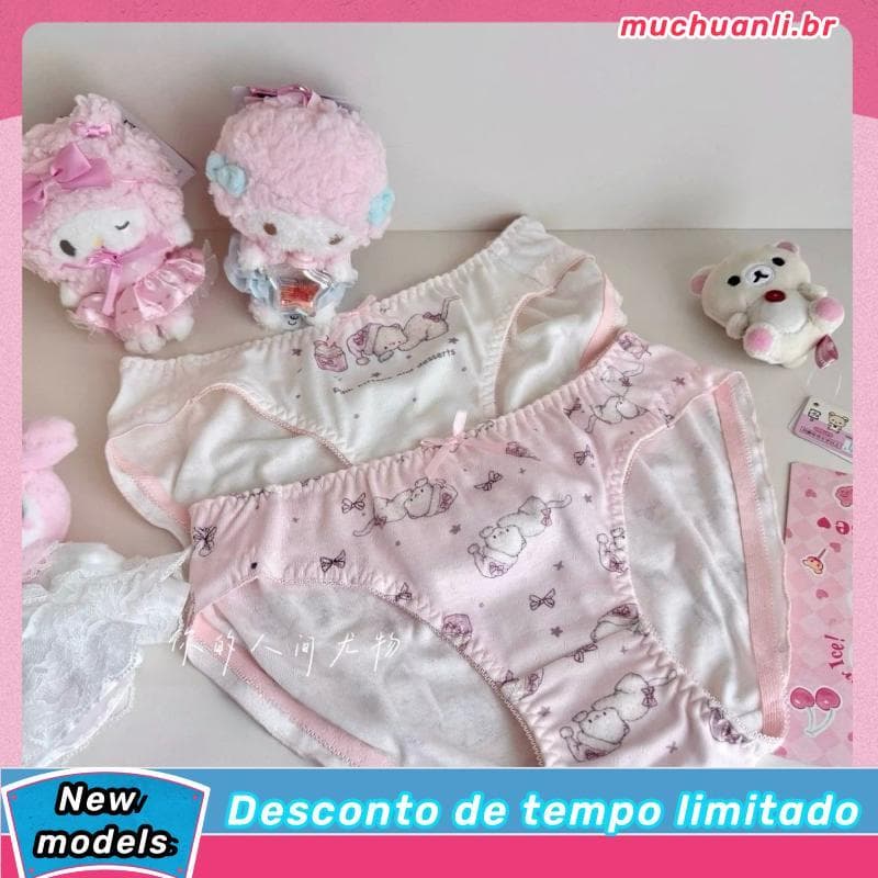 Algodão japonês bonito doce menina impresso gato dos desenhos animados arco confortável calcinha Briefs respirável estud