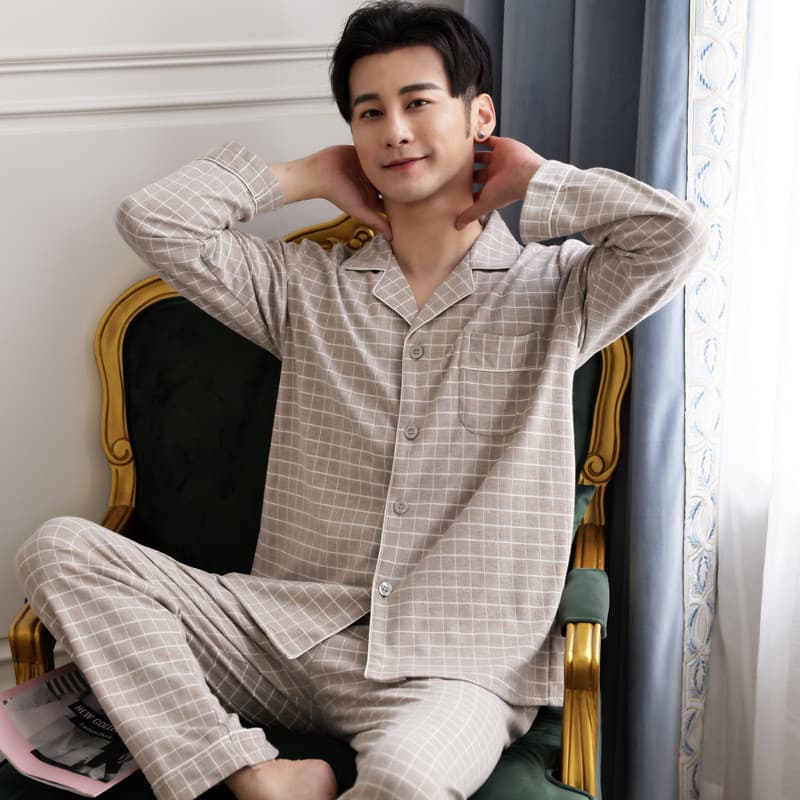 [Novo produto] Pijamas masculinos primavera outono outono puro algodão manga comprida Loungewear masculino outono invern