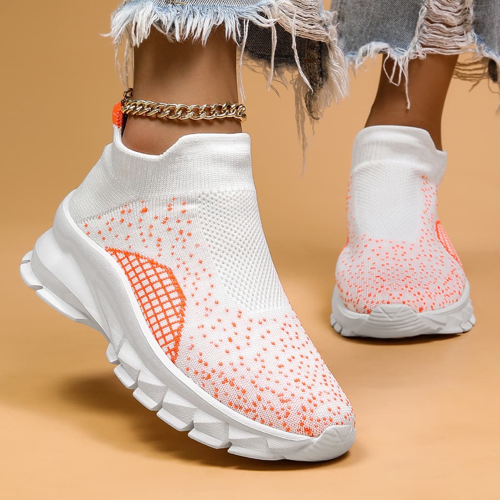 Cross-Border AliExpress Amazon tamanho grande esportes sapatos femininos respirável voando malha meias sapatos deslizame