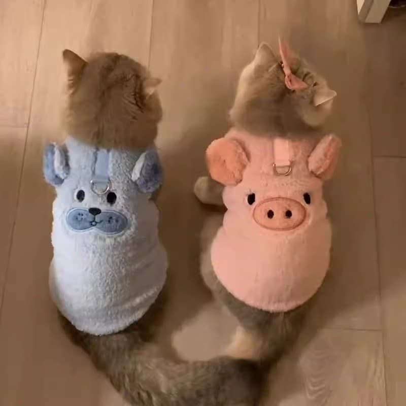 Gato roupas de gato bonito Piggy moletom pode tração Anti-fiapos inglês curto Muppets gato azul cães de estimação colete