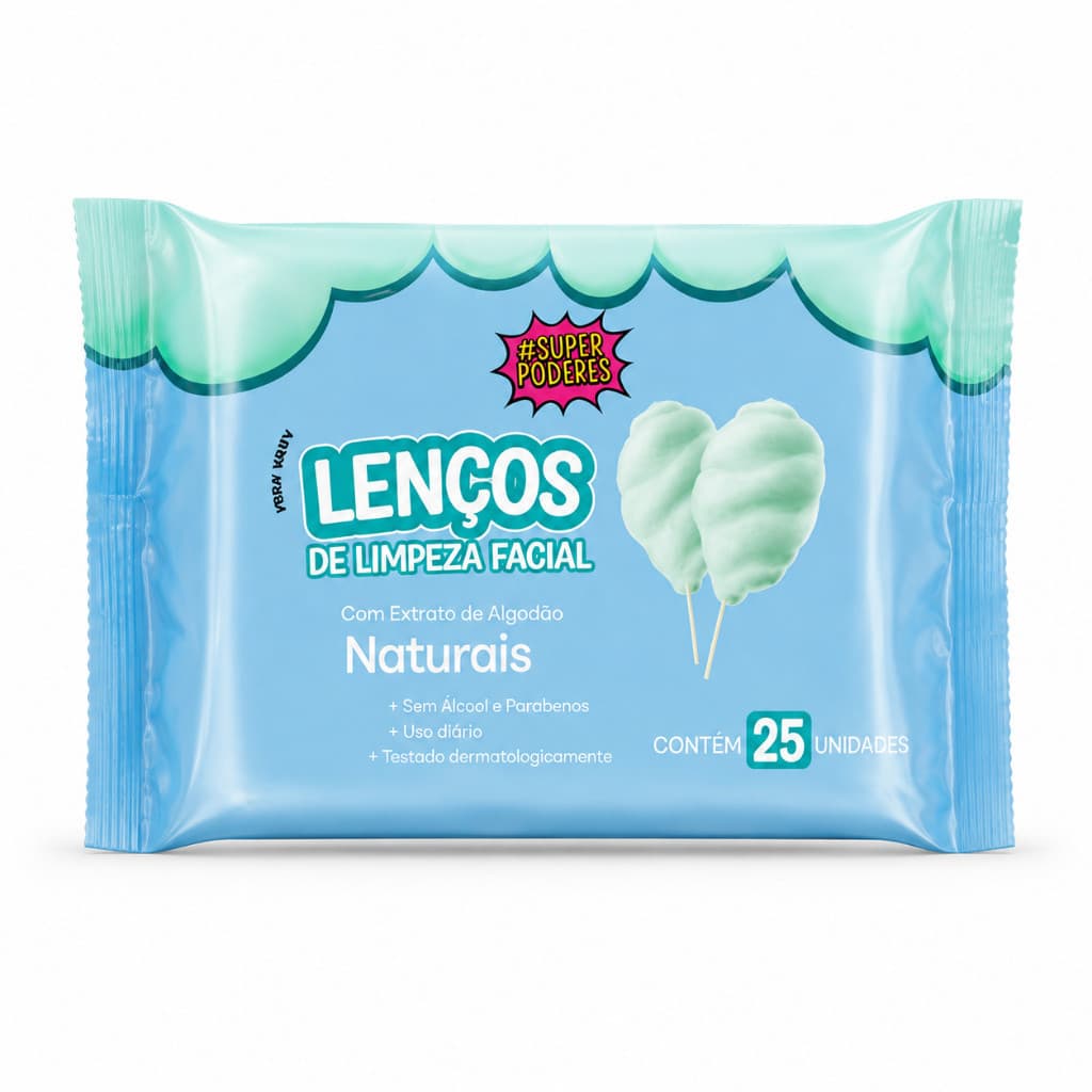 Lenços de Limpeza Facial Super Poderes Naturais com Extrato de Algodão Uso Diário 1 Unidade