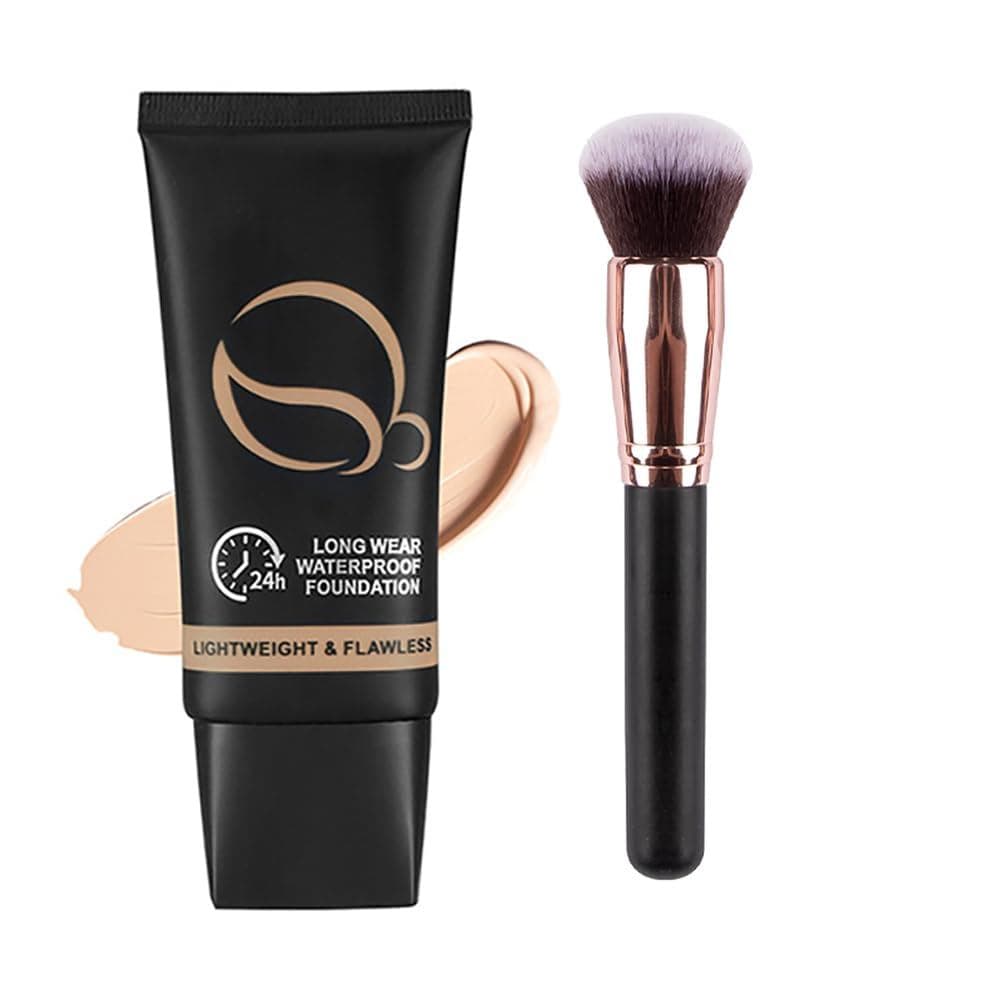 Base Líquida Masculina de 24 Horas com Pincel, Corretivo BB Cream, Maquiagem Facial Sem Fragrância, Uniformiza o Tom da