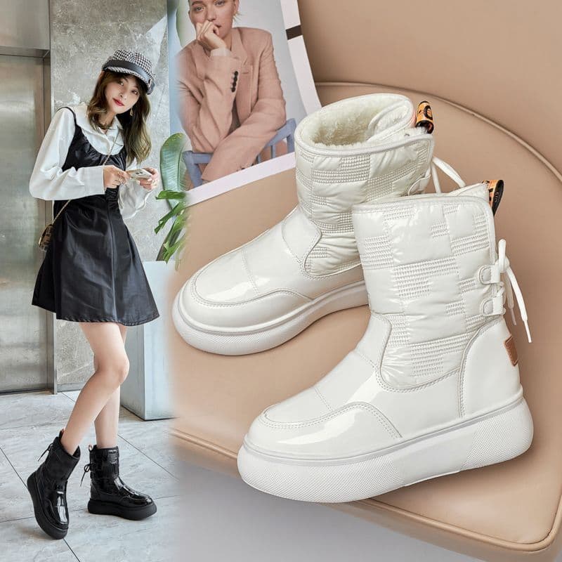 Botas de neve impermeáveis de inverno femininas, forro de lã botas curtas quentes femininas, botas femininas