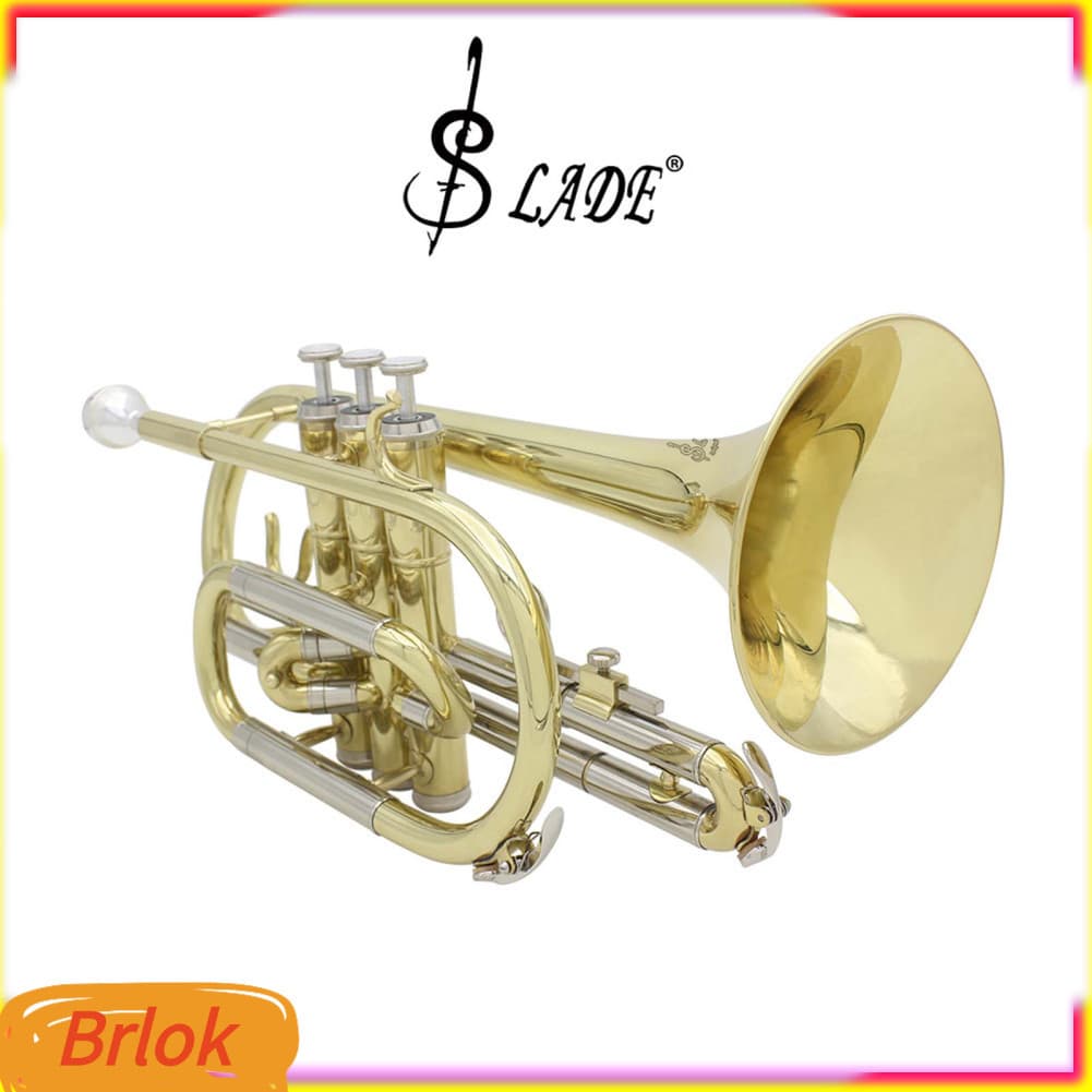 Brlok-br Cornet de laca dourada Bb plana de latão profissional com válvula Monel Inflexão de cuproníquel para