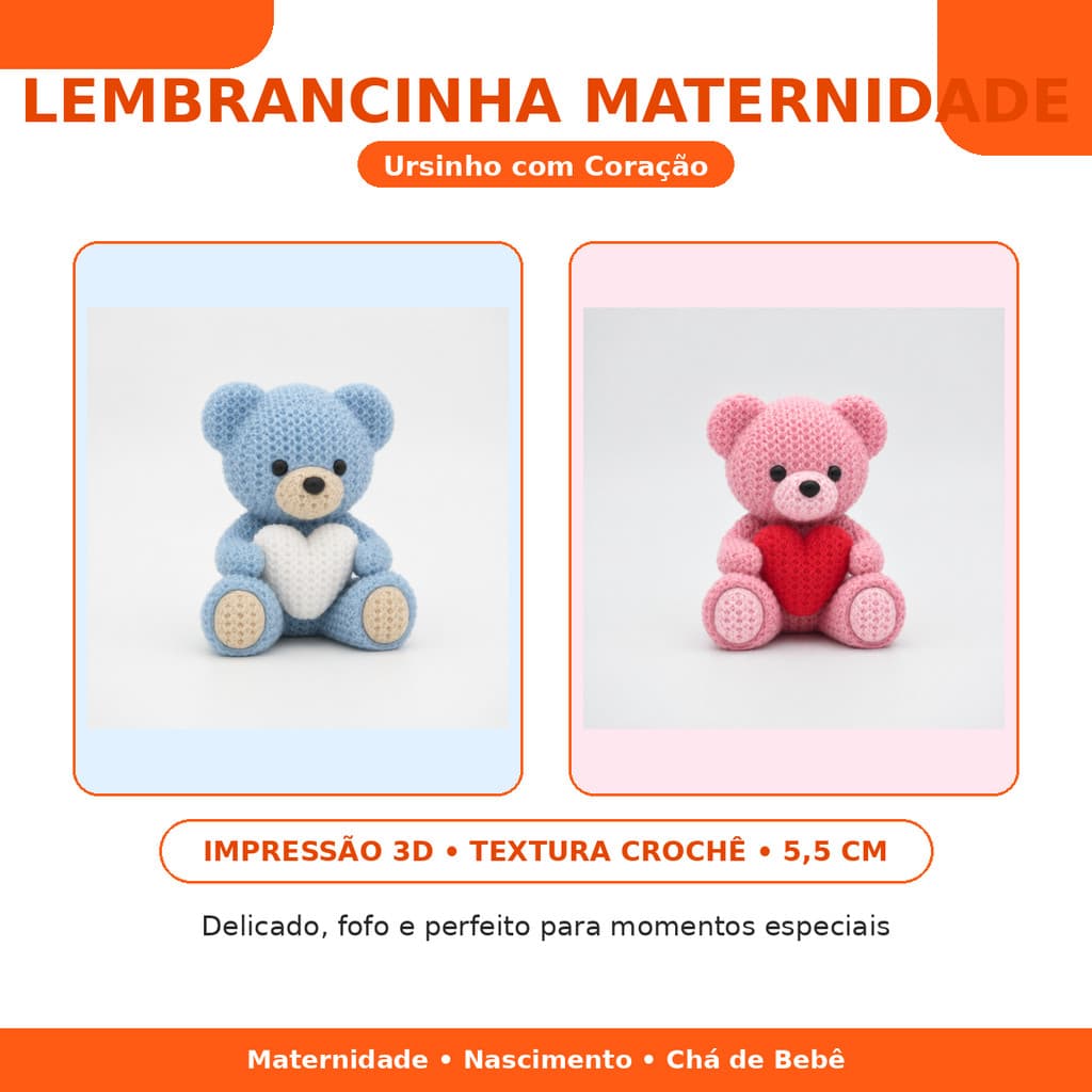 Ursinho com Coração | Lembrancinha para Chá de Bebê e Maternidade