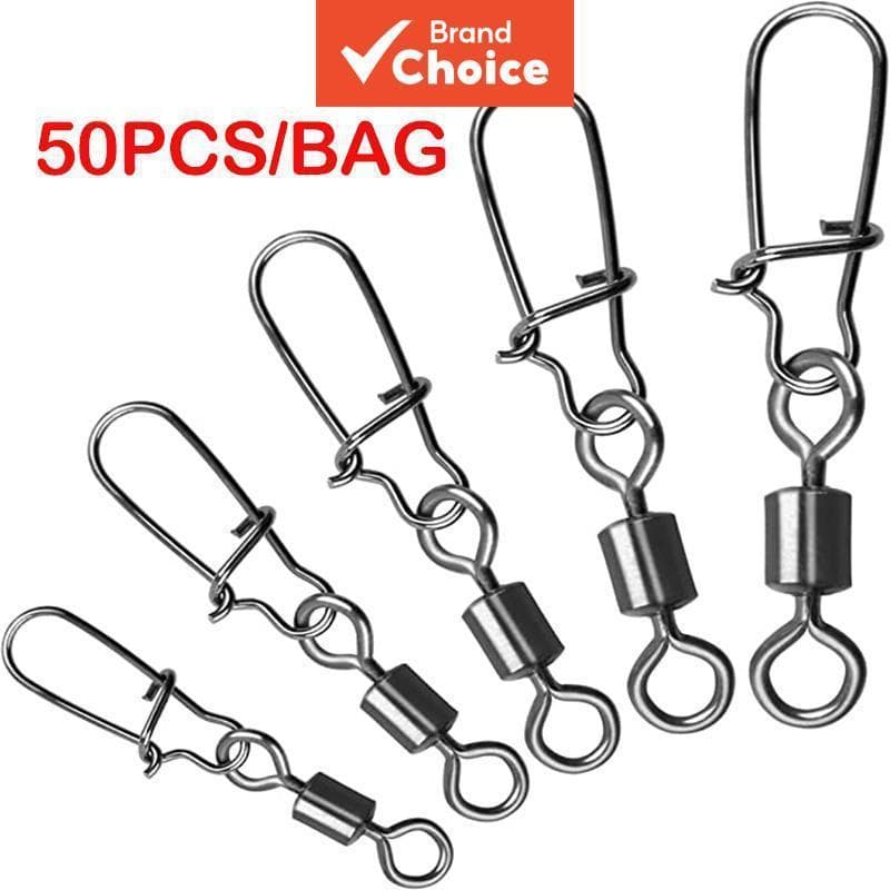 Kit 60 Pinos de Pesca com Rolamento Giratório – 6 Tamanhos, 10LB a 110LB, Anéis de Aço Inoxidável Alta Resistência