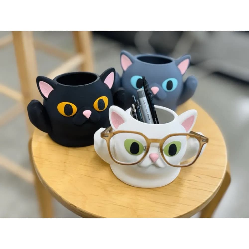 Porta Caneta Gatinho Com Suporte de Óculos | Organizador De Mesa Criativo | Porta Canetas Decorativo | Porta objetos